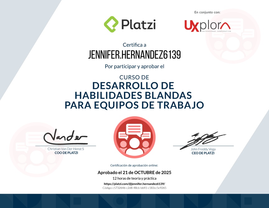 Diploma del Curso de Desarrollo de Habilidades Blandas para Equipos de Trabajo
