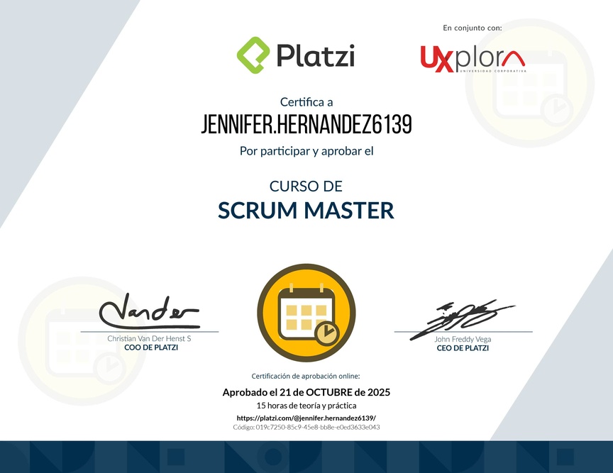 Diploma del Curso de Scrum Master