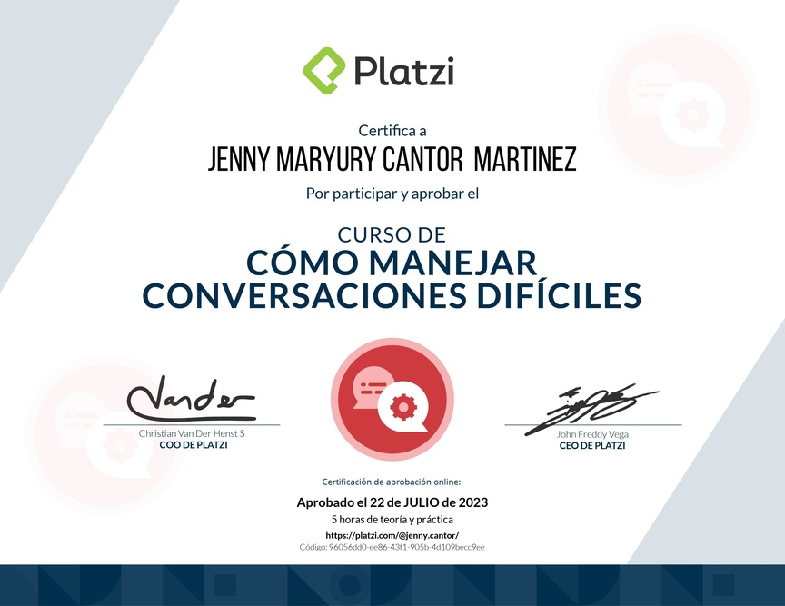 Diploma del Curso de Cómo Manejar Conversaciones Difíciles con Clientes