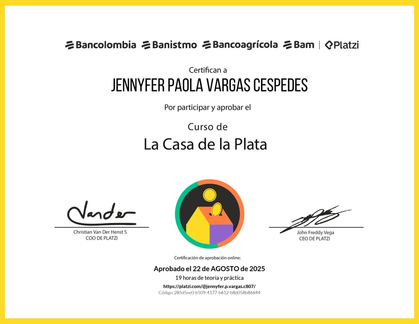 Diploma del Curso La Casa de la Plata Grupo Bancolombia
