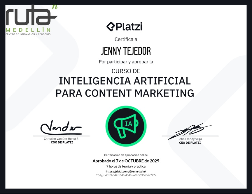 Diploma del Curso de Inteligencia Artificial para Content Marketing