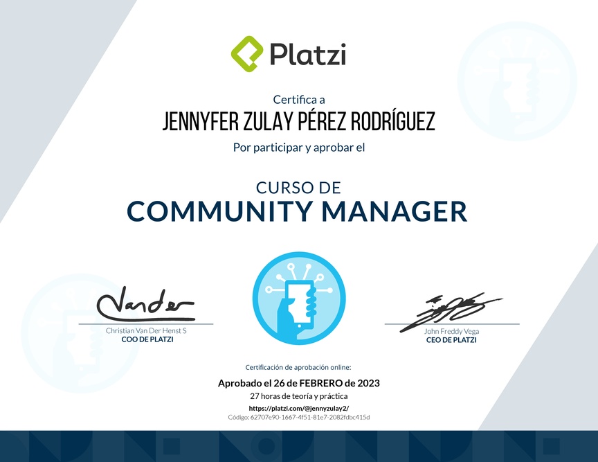 Diploma del Curso de Community Manager (2018)