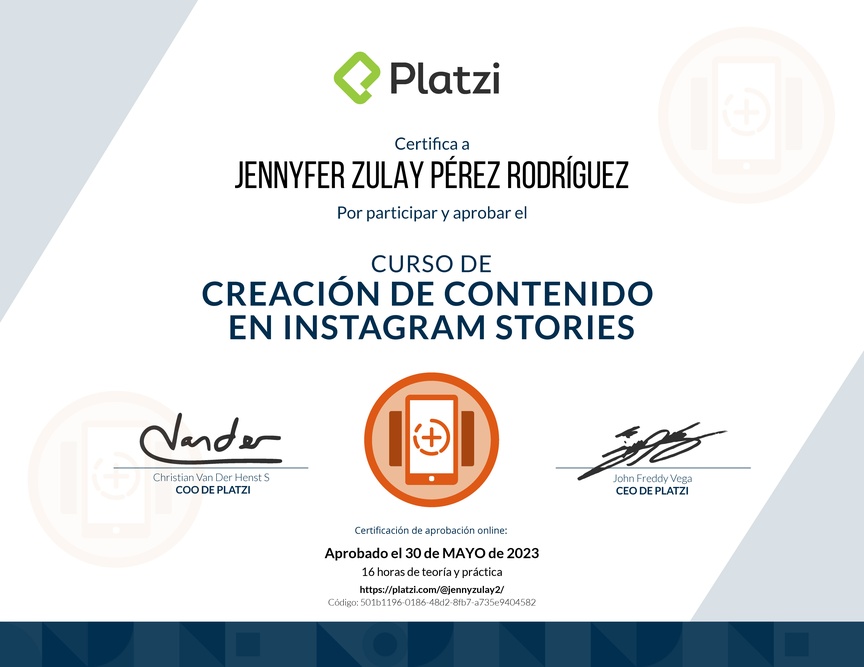 Diploma del Curso de Diseño y Edición de Instagram Stories
