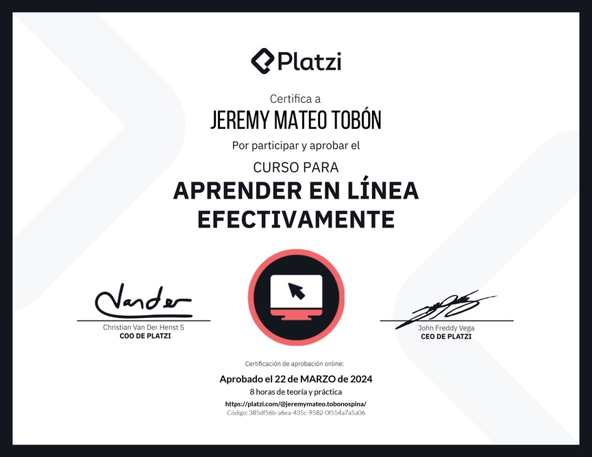 Diploma del Curso para Aprender en Línea Efectivamente