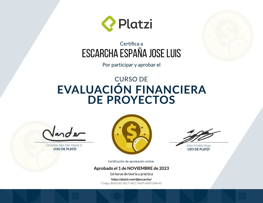 Diploma del Curso de Evaluación Financiera de Proyectos