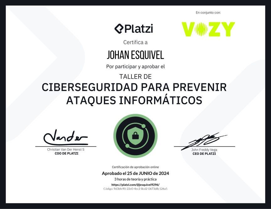 Diploma del Curso de Introducción a Ciberseguridad: Prevención de Ataques Informáticos