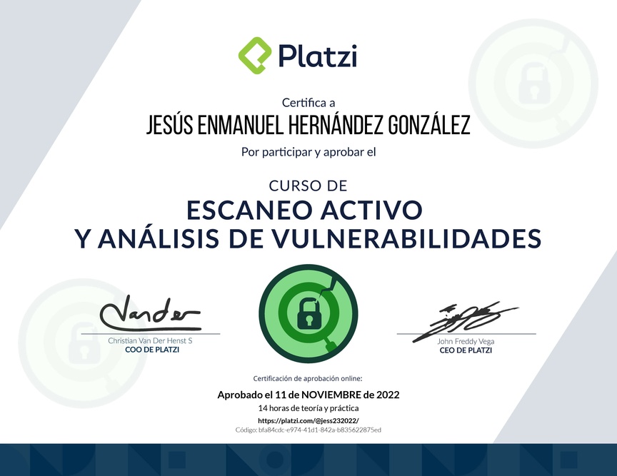 Diploma del Curso de Escaneo Activo y Análisis de Vulnerabilidades