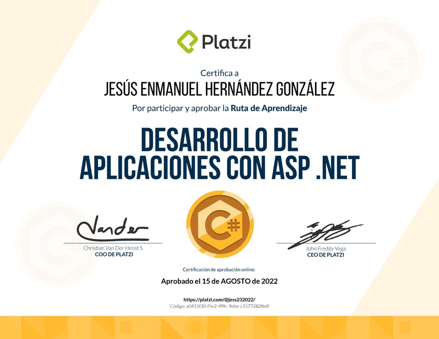 Diploma de la Ruta de Aprendizaje de Desarrollo con ASP.NET