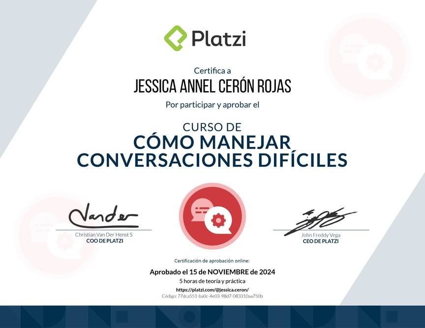 Diploma del Curso de Cómo Manejar Conversaciones Difíciles con Clientes