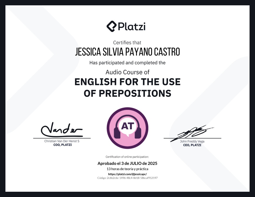 Diploma de Audio Curso de Inglés para el Uso de Preposiciones