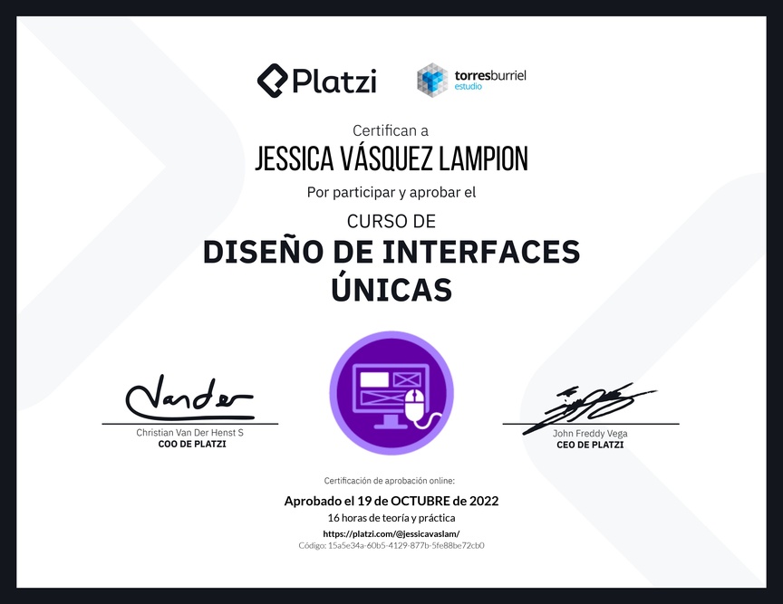 Diploma del Curso de Diseño de Interfaces Únicas