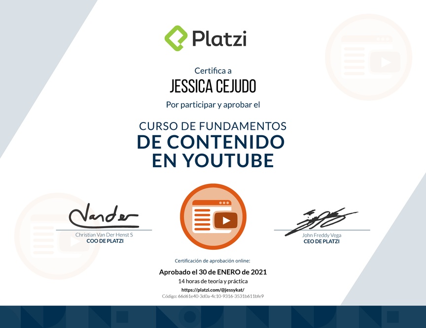 Diploma del Curso de Fundamentos de Contenido de YouTube