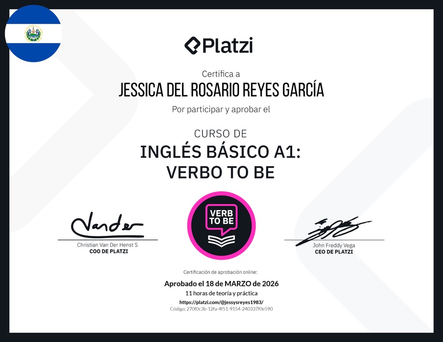 Diploma del Curso de Inglés Básico A1: Verbo To Be