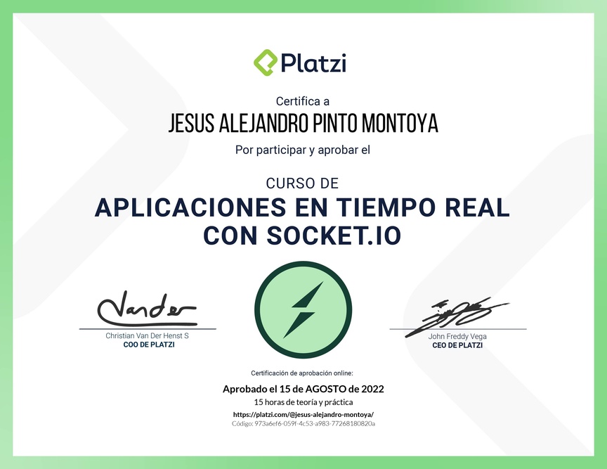 Diploma del Curso de Aplicaciones en Tiempo Real con Socket.io