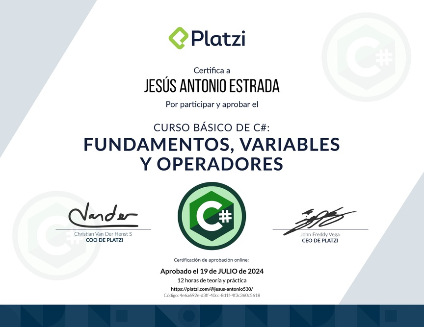 Diploma del Curso Básico de Programación con C#