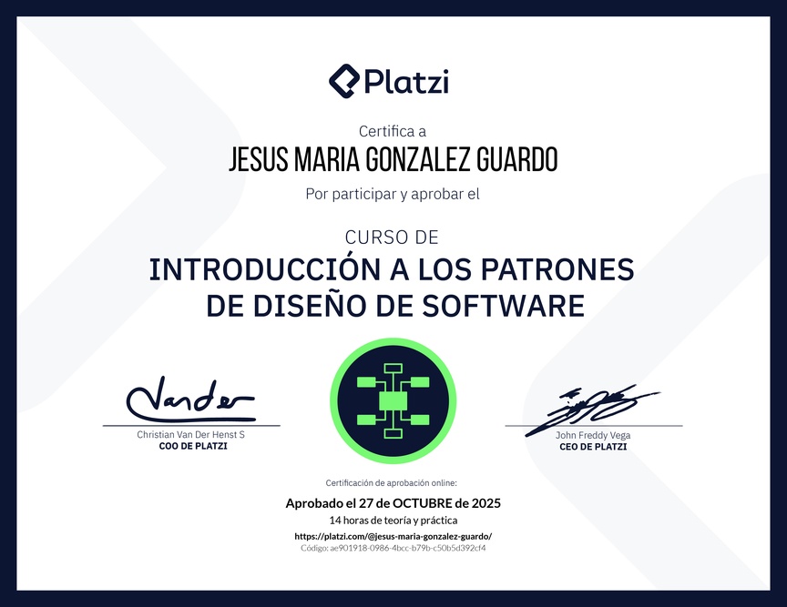 Diploma del Curso de Introducción a los Patrones de Diseño de Software