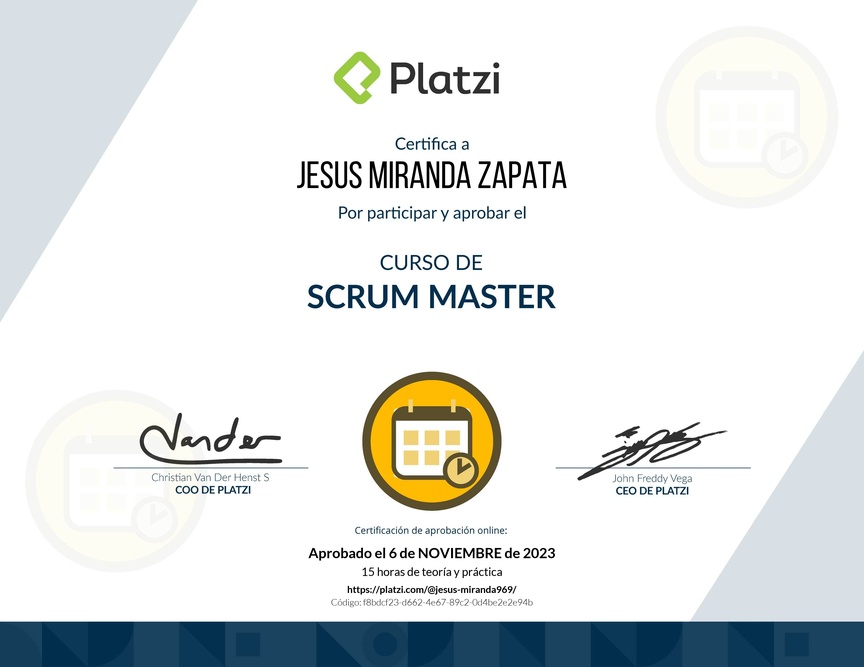 Diploma del Curso de Scrum Master