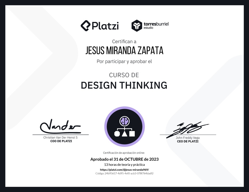 Diploma del Curso de Design Thinking
