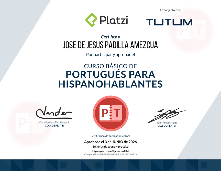 Diploma del Curso de Portugués para Hispanohablantes
