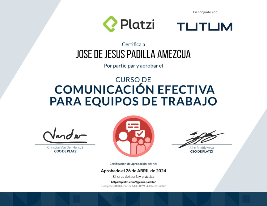 Diploma del Curso de Comunicación Efectiva para Equipos de Trabajo