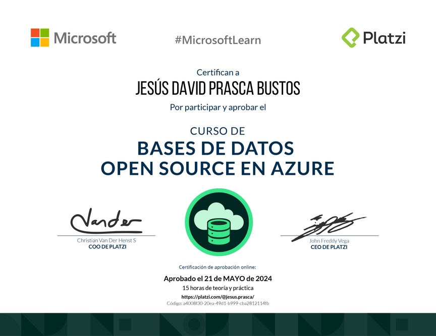Diploma del Curso de Bases de Datos en Azure