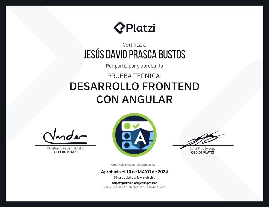 Diploma de Prueba Técnica: Desarrollo Frontend con Angular