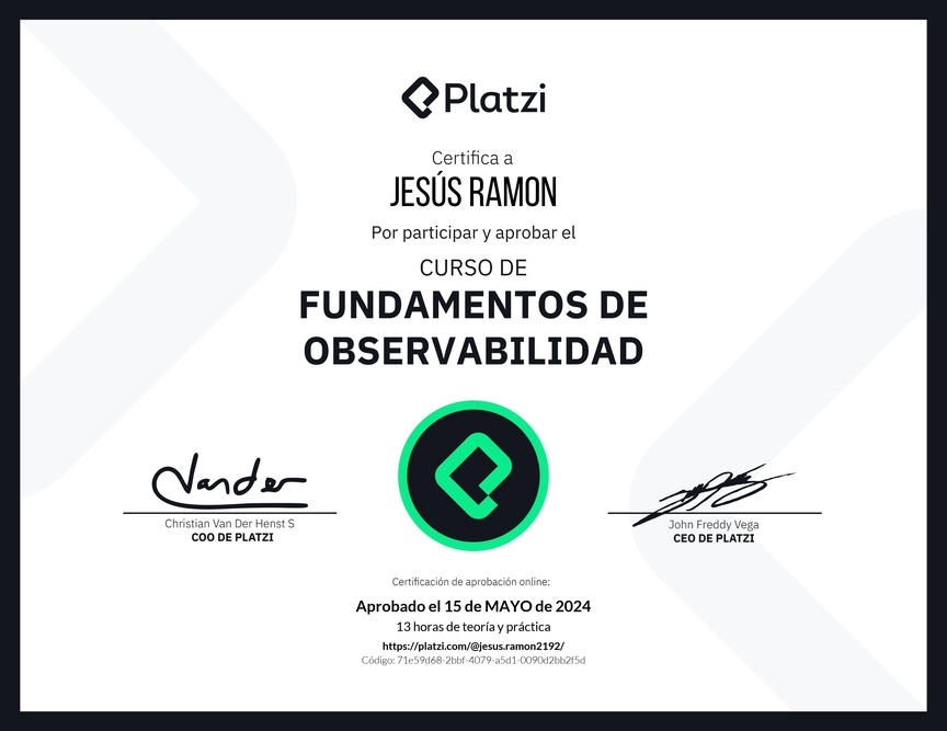Diploma del Curso de Fundamentos de Observabilidad con New Relic