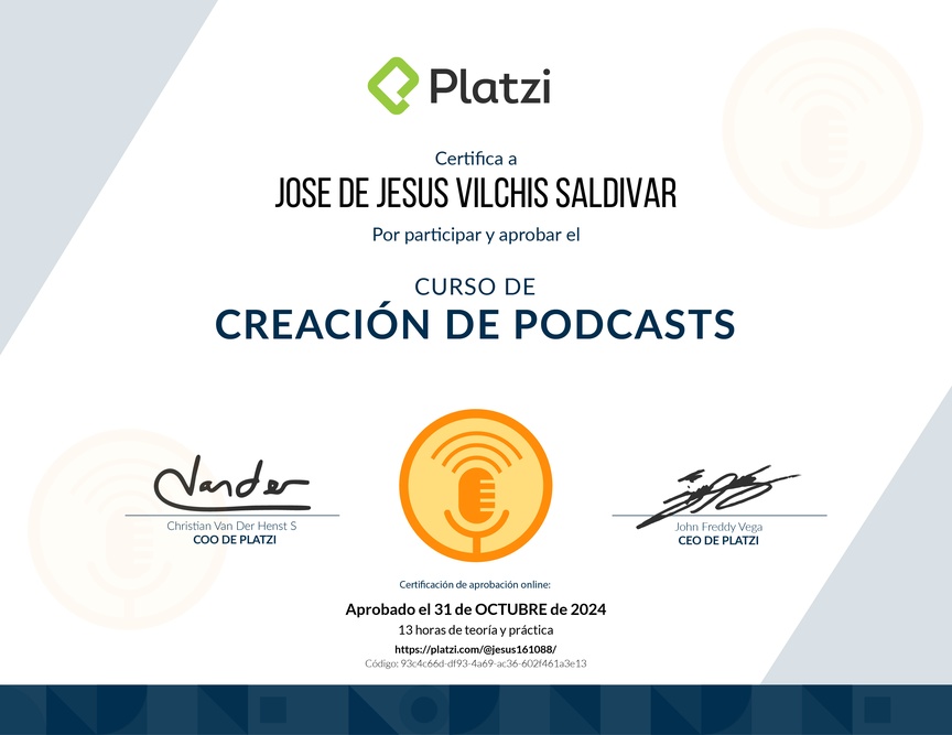 Diploma del Curso de Creación de Pódcast