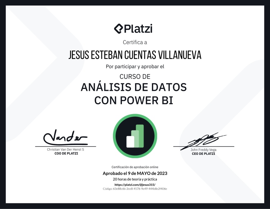 Diploma del Curso de Análisis de Datos con Power BI