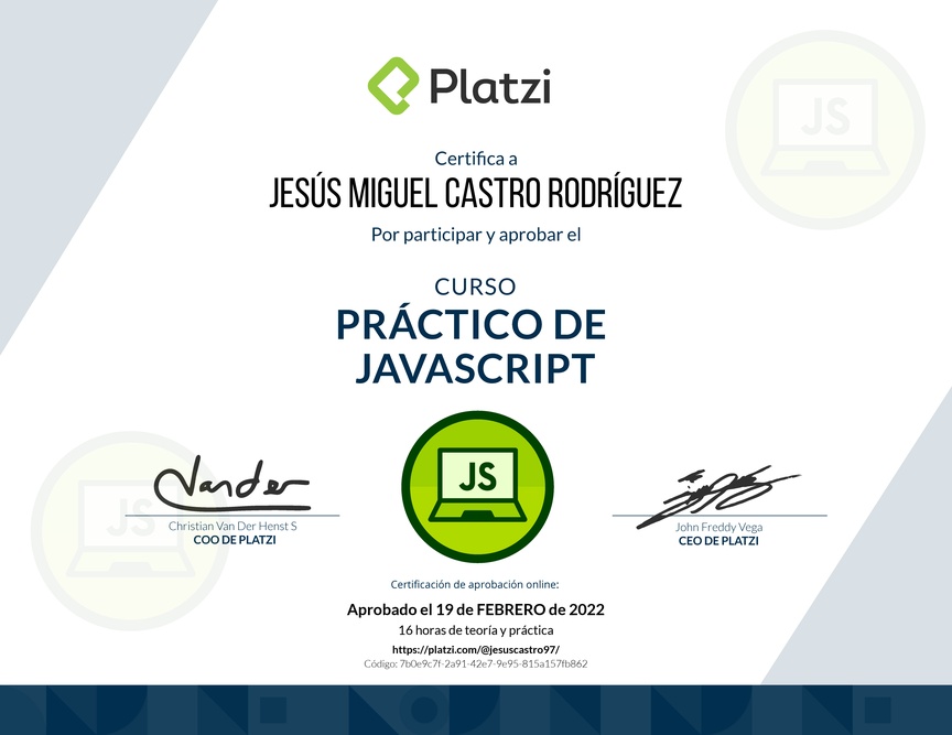 Diploma del Curso Práctico de JavaScript