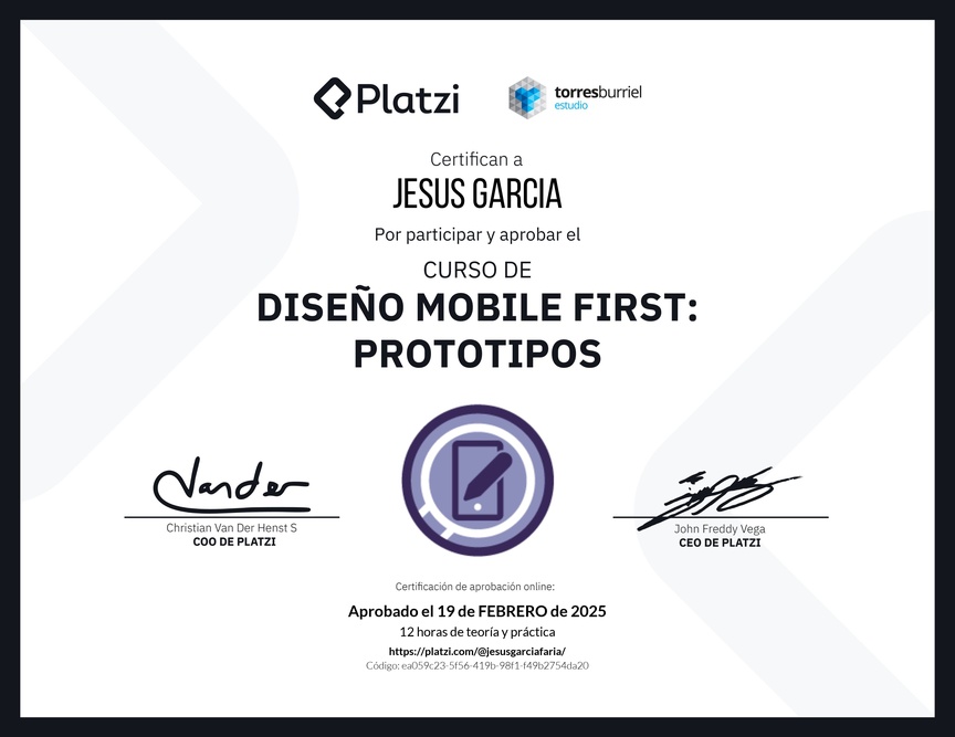 Diploma del Curso de Diseño Mobile First: Prototipos