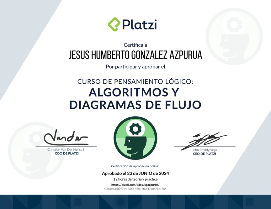 Diploma del Curso de Pensamiento Lógico: Algoritmos y Diagramas de Flujo