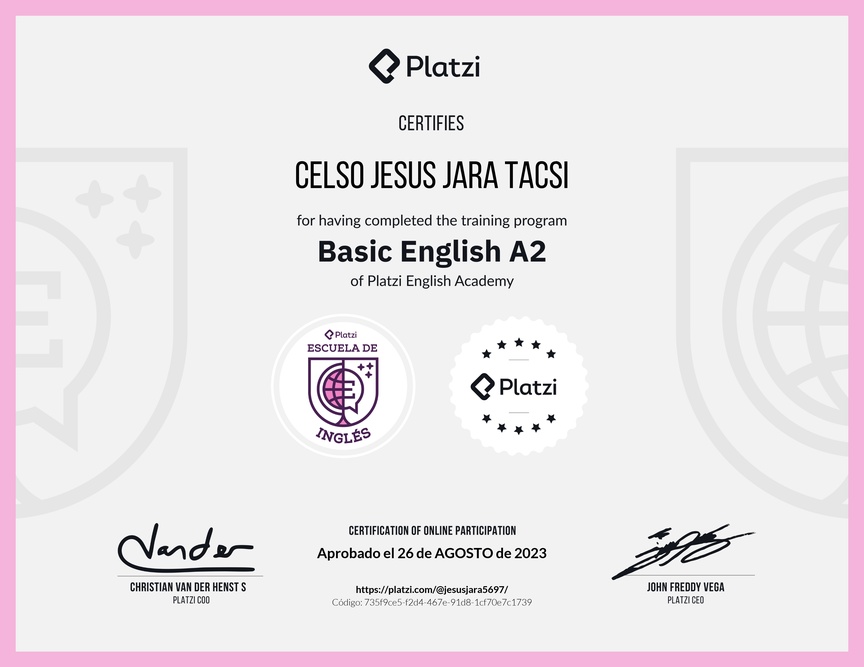 Diploma de la Ruta de Aprendizaje de Inglés Básico A2