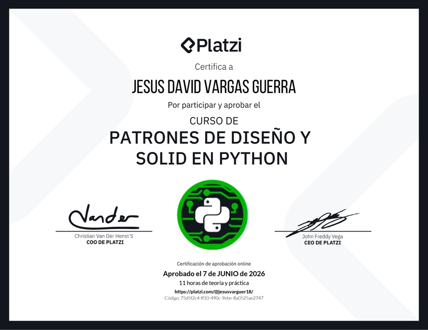 Diploma del Curso de Patrones de Diseño y SOLID en Python
