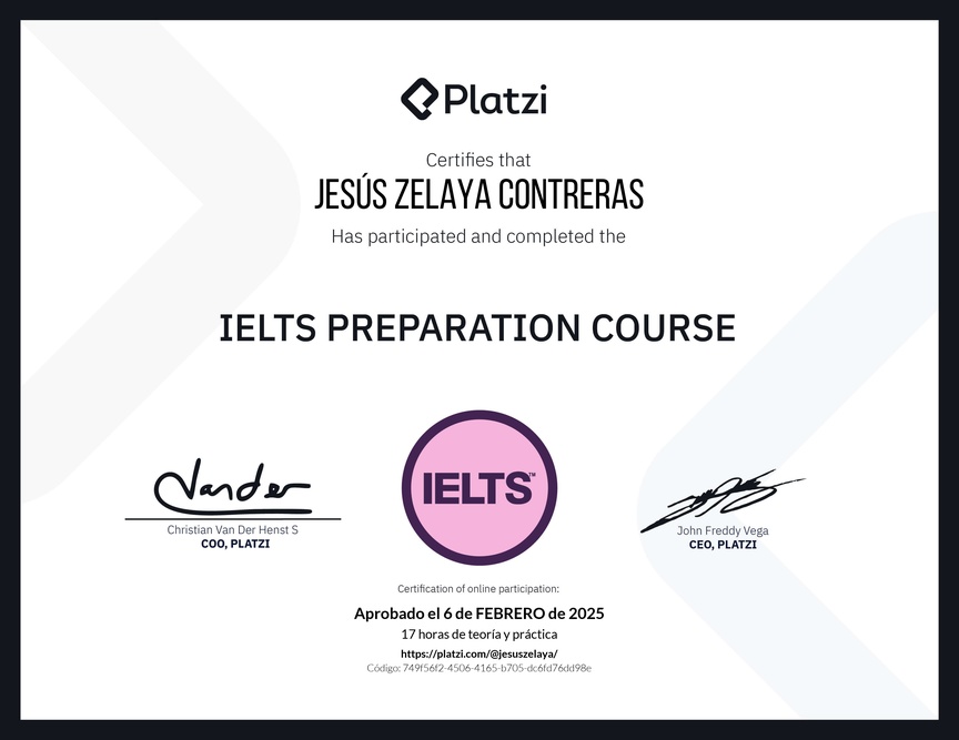Diploma del Curso de Preparación para IELTS
