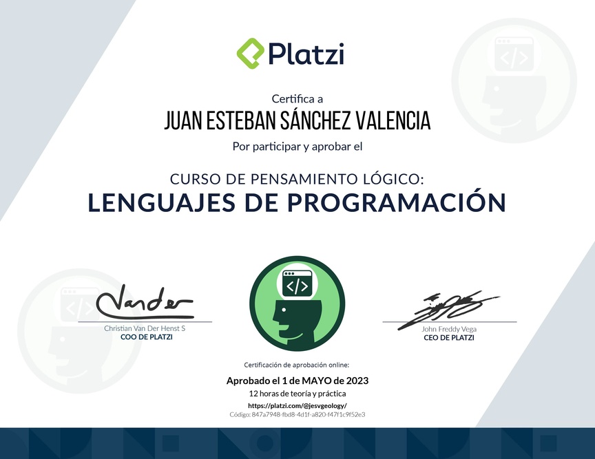 Diploma del Curso de Pensamiento Lógico: Lenguajes de Programación