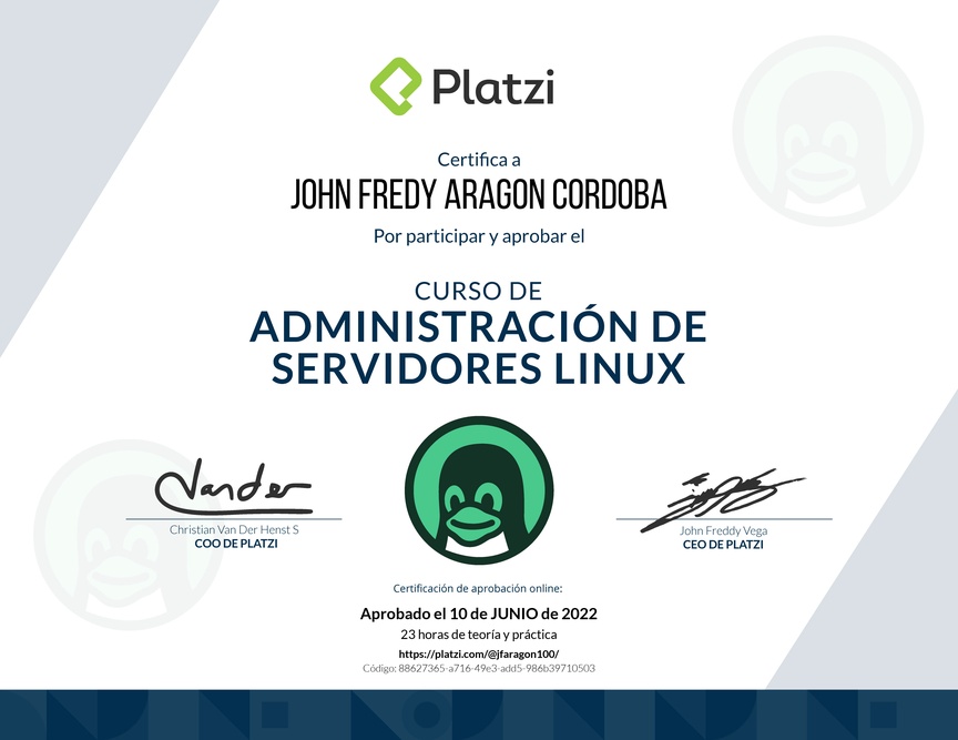 Diploma del Curso de Administración de Servidores Linux