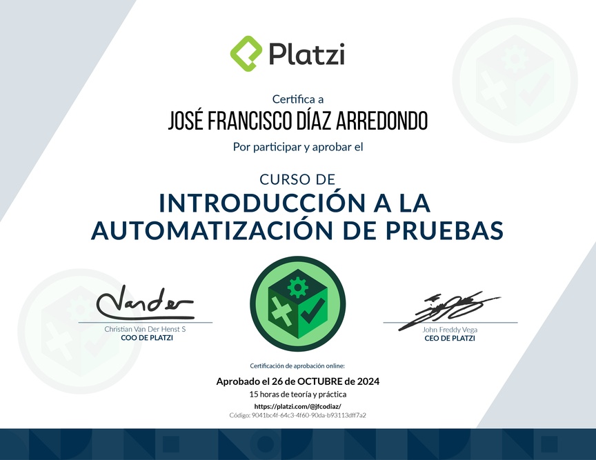 Diploma del Curso de Introducción a la Automatización de Pruebas