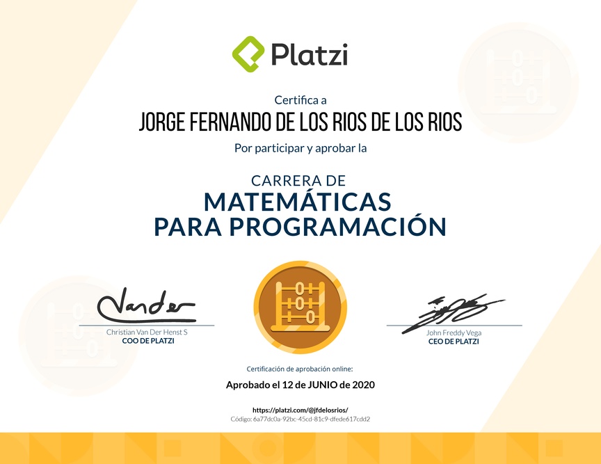 Diploma de la Ruta de Aprendizaje de Matemáticas para Programación