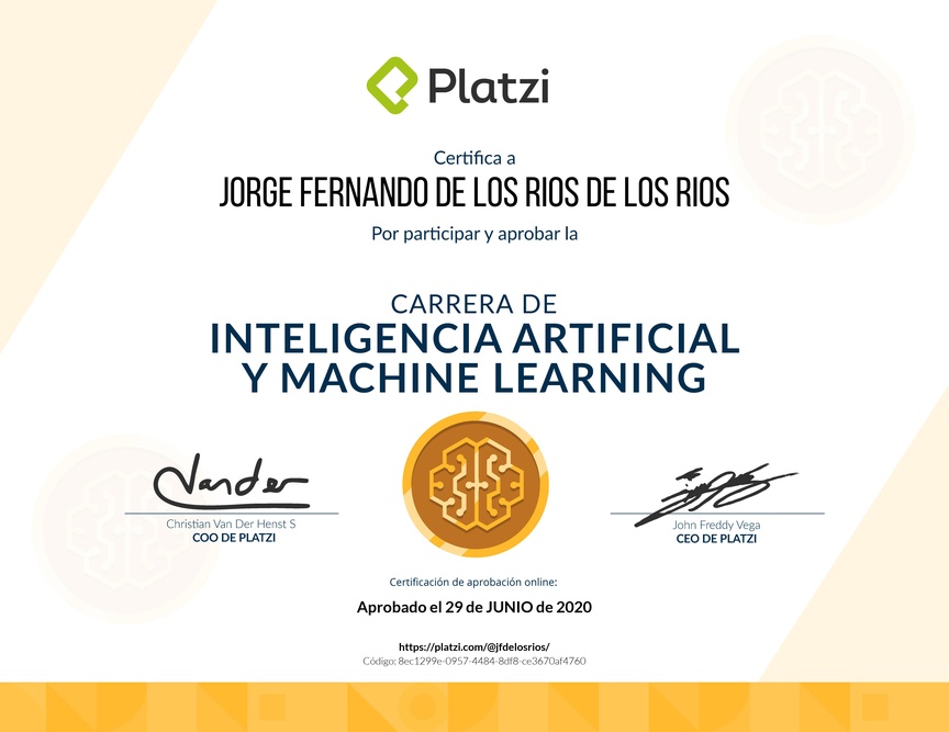Diploma de la Ruta de Aprendizaje de Inteligencia Artificial y Machine Learning