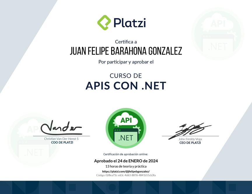 Diploma del Curso de APIs con .NET