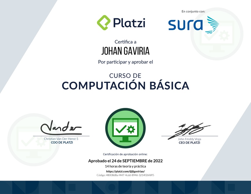 Diploma del Curso Básico de Computadores e Informática