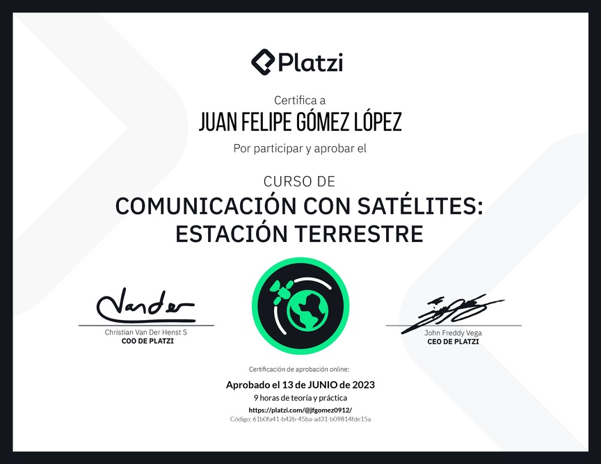 Diploma del Curso de Comunicación con Satélites: Estación Terrestre
