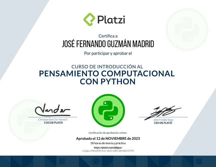 Diploma del Curso de Introducción al Pensamiento Computacional con Python