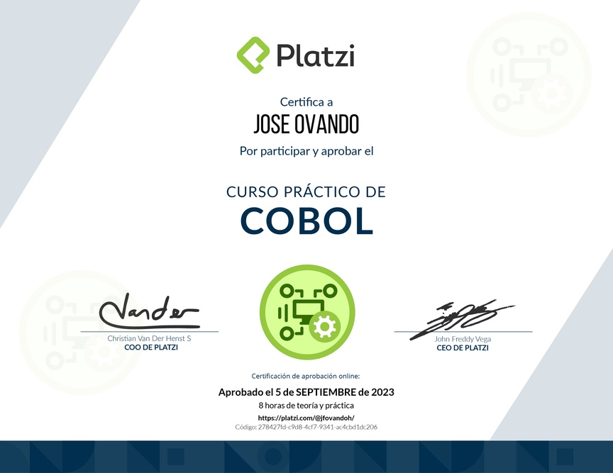 Diploma del Curso Práctico de COBOL