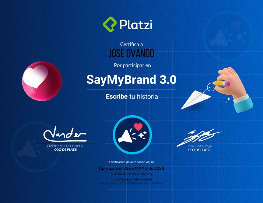 Diploma de Reto SayMyBrand: Escribe tu historia
