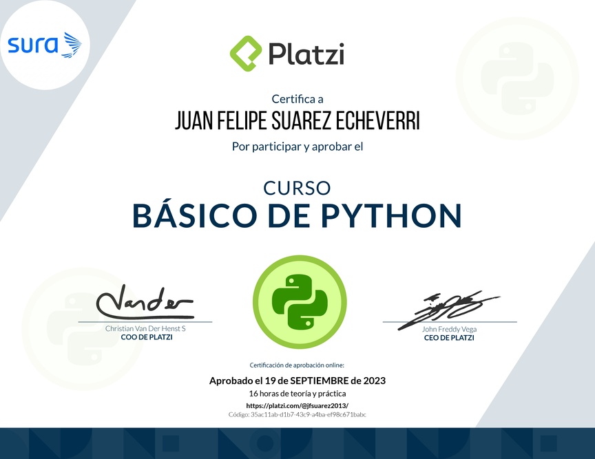 Diploma del Curso Básico de Python