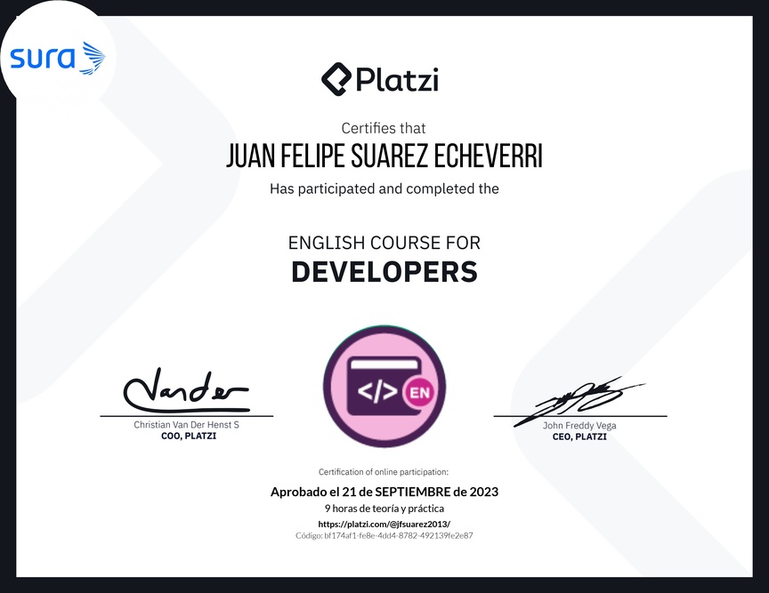 Diploma del Curso de Inglés para Programadores