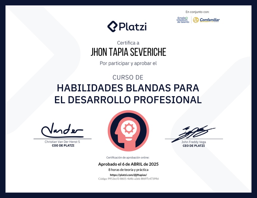 Diploma del Curso de Habilidades Blandas para el Desarrollo Profesional