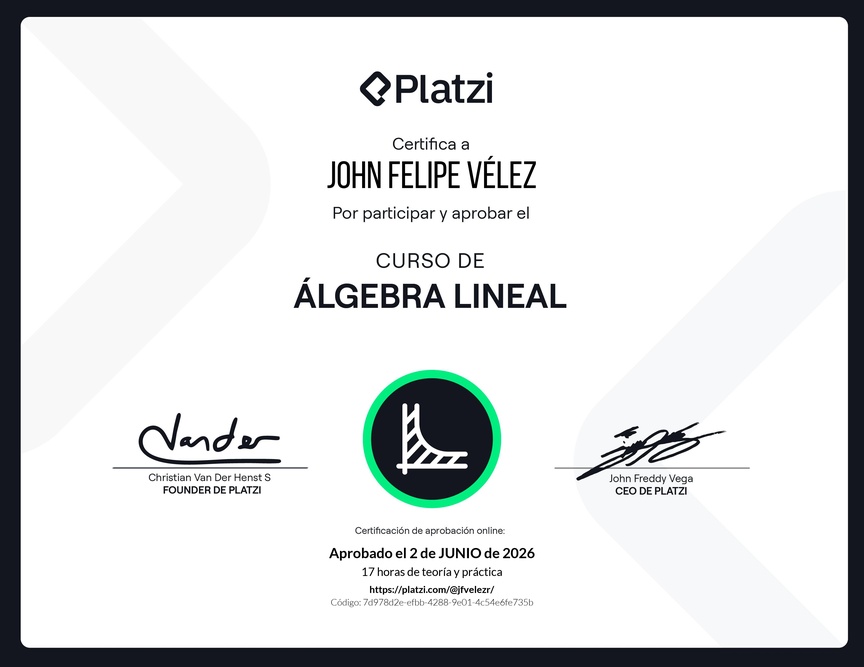 Diploma del Curso de Álgebra Lineal: Fundamentos y Aplicaciones